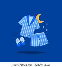 Cute and comfortable pajamas for better sleep. Relaxation, healthy sleep concept. Vector flat illustration on the background.