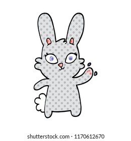 cute comic book style cartoon rabbit waving