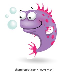 Cute comic cartoon fish character, isolated on white background. Vector clip art illustration. Game character