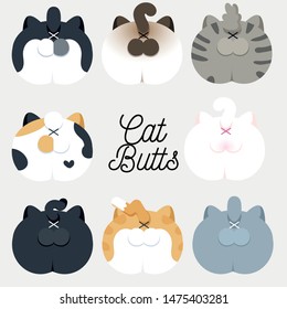 Cute Comic Cat Butts Illustration Collection 