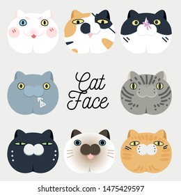 Cute Comic Cat Face Illustration Collection 