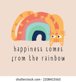 cute comic cat kitty animal illustration with rainbow vector graphic design