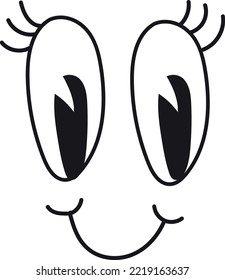 Cara de cómic graciosa. Expresión de emoji retro aislada en fondo blanco