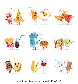 Cute Comic Food Cartoon Characters, Best Friends Vector Illustrations