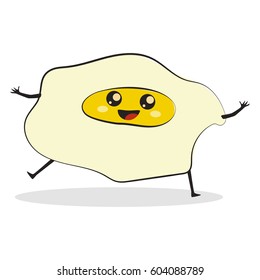 Cute comic fried egg cartoon character. Traditional breakfast. Vector food illustration isolated on a white background.