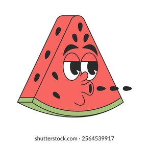 Cute comic groovy watermelon slice