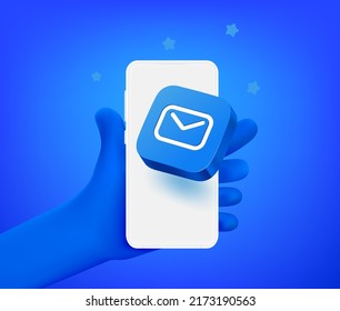 Corta mano de cómic con smartphone con aplicación de correo. 3.ª ilustración vectorial