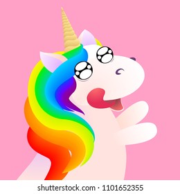 Cute comic unicorn emotion anticipation. Vector stock illustration