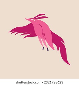 Cute comical bird with long wings. Illustration in a modern children's hand-drawn style
