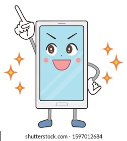 Cute and comical character of smartphone.He looks positive.