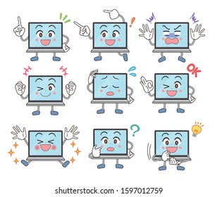 A cute and comical laptop computer character.He has various expressions.