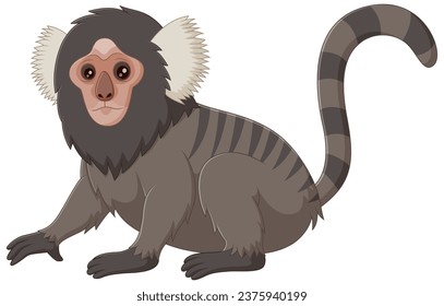 Cute common marmoset cartoon isolated on white background. Vector illustration