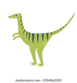 Cute compsognathus in cartoon style isolated element. Funny dinosaur of jurassic period for kids design. Prehistorical green dino clipart. Vector illustration 