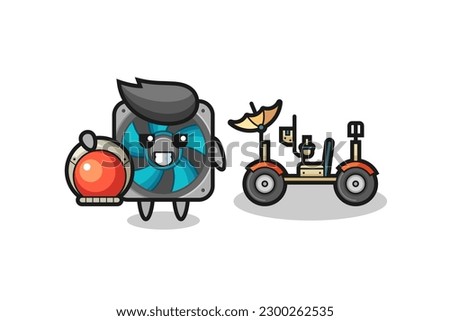 the cute computer fan as astronaut with a lunar rover , cute style design for t shirt, sticker, logo element