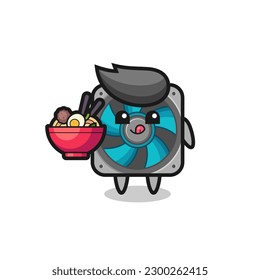 cute computer fan character eating noodles , cute style design for t shirt, sticker, logo element
