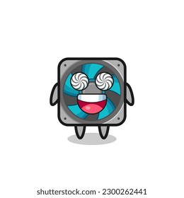 cute computer fan character with hypnotized eyes , cute style design for t shirt, sticker, logo element