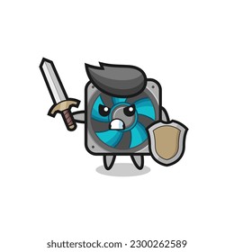 cute computer fan soldier fighting with sword and shield , cute style design for t shirt, sticker, logo element