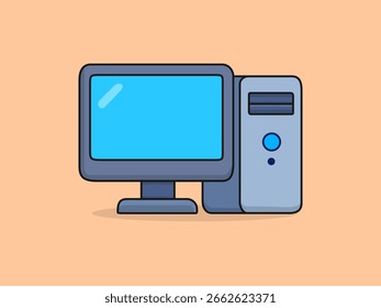 Cute Computer – Flat Vector Cartoon Illustration.