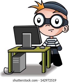 A cute computer hacker - Vector clip art illustration on white background