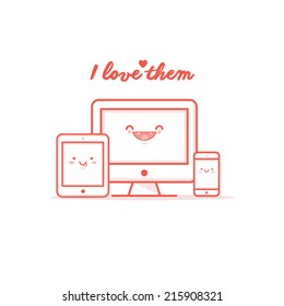 Cute computer icons, modern device color red