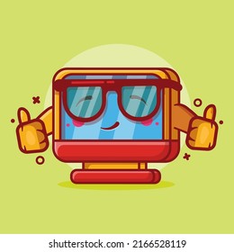 cute computer monitor character mascot with thumb up hand gesture isolated cartoon in flat style design