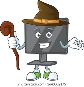 A cute computer screen performed as a witch on the stage