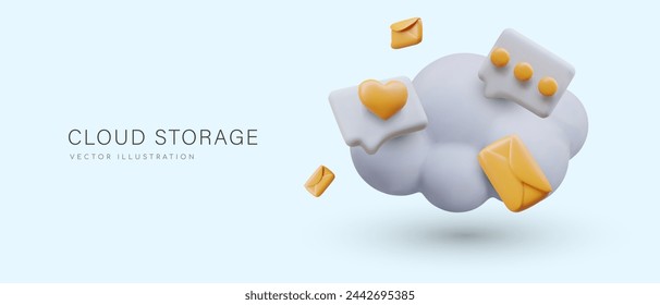 Cute concept of cloud storage of personal documents. Letters, comments, correspondence