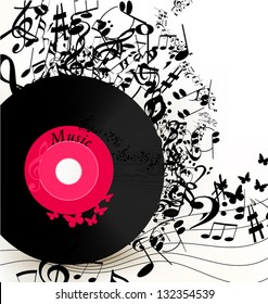 Cute conceptual music background with vinyl record for your design