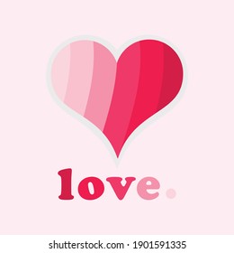 Cute conceptual pink stripy heart symbol icon and love word Valentine's Day greeting card