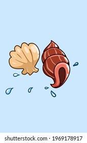 Cute conch and shellfish cartoon illustration