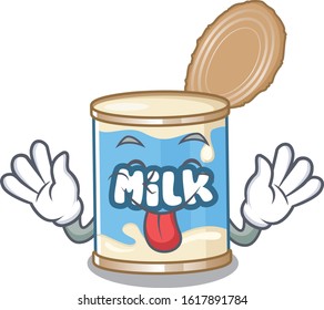 Cute condensed milk cartoon mascot style with Tongue out