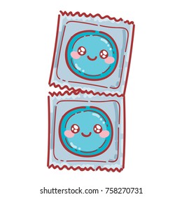 Cute condom characters with eyes. Friendly illustration about birth control, contraceptive, protection. Hand drawn art in vector cartoon, doodle style, can be used for poster, banner, advertising