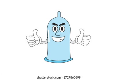 CUTE CONDOM SIZE DESIGN VECTOR MASCOT, Vector Zeichentrickdarstellung eines Kondom Maskottzeichens, isoliert auf weißem Hintergrund. Zeichentrickfilm für Vektorebene