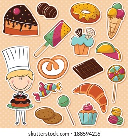 Cute confectioner with different sweets