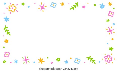 Cute Confetti Daisy Flower Blossom Floral Sprinkle Sparkle Ditsy Shine Dot Doodle Handdrawn Colorful Rectangle Card Border Frame Template Web Banner Copy Space for Spring Summer Party Celebration