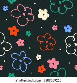 Cute Confetti Ditsy Daisy Flower Outline Pastel Color Seamless Pattern Background Vector Cartoon Background Illustration Print, Tablecloth, Picnic mat, wrapping paper, Mat, Fabric, Textile, Scarf.