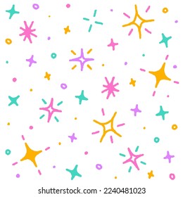 Cute Confetti Sprinkle Sparkle Firework Glitter Star Ditsy Shine Small Polkadot Dot Line Abstract Hand Drawing Cartoon Colorful Pastel Seamless Pattern Background for Party Celebration 