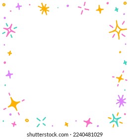 Cute Confetti Sprinkle Sparkle Firework Glitter Star Ditsy Shine Small Polkadot Dot Abstract Doodle Handdrawn Colorful Pastel Square Card Border Frame Template Banner Copy Space for Party Celebration