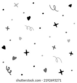 Cute Confetti Sprinkle Sparkle Shine Small Polkadot dot Line Mini Heart Abstract Black White Grey  Seamless Pattern Background