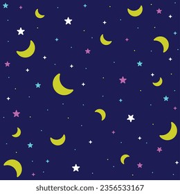 Cute Confetti Star Space Nightsky Meteor Shooting Star Crescent Moon Sprinkle Sparkle Shine Small Polkadot dot Line Mini Heart Abstract Colorful Pastel Seamless Pattern Background