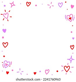 Cute Confetti Valentines Day Pink Red Heart Love RomanticSprinkle Sparkle Ditsy Shine Doodle Handdrawn Colorful Pastel Square Card Border Frame Template Banner Copy Space for Wedding Ceremony