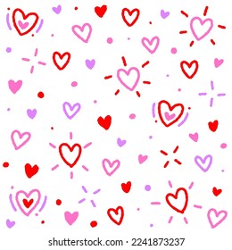 Cute Confetti Valentins Tag rosafarbenes Herz Liebe Romantischer Sprinkle Sparkle Ditsy Shine Kleiner Polkadot Dot Abstrakter handgezeichneter Cartoon farbenfarbenfrohe Pastel Nahtloses Muster Hintergrund für Hochzeitsfeier