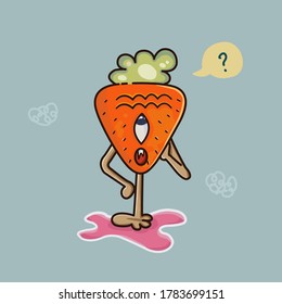 Cute confused carrot illustration. Healthy food symbol for social media network logo, scrapbook sticker, shirt or phone case print, badge, hoody, bag. White isolated stock vector illustration