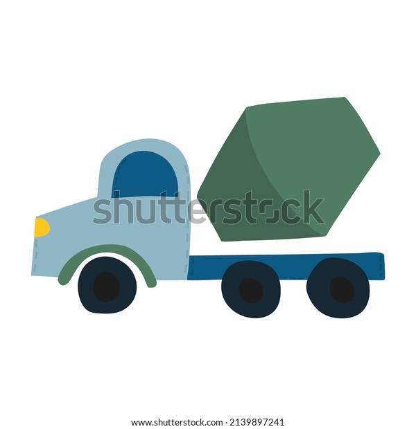 Cute Construction Auto concrete mixer. funny\
car for fabric, textile and wallpaper design in scandinavian style.\
Hand drawn vector\
illustration