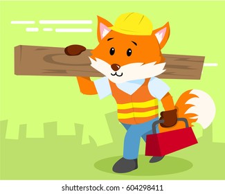 Cute Construction Contractor Fox Illustration Suitable for Education, Card, T-Shirt, Social Media, Print, Book, Stickers, and Any Other Kids Related Activities