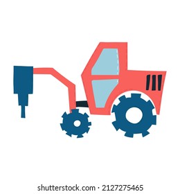 Cute Construction Crushing machine. funny car for fabric, textile and wallpaper design in scandinavian style. Hand drawn vector illustration