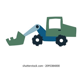 Cute Construction dipper bulldozer with bright colored details. funny cars for fabric, textile and wallpaper design in scandinavian style. Hand drawn vector illustration