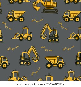 cute construction machinery illustration feature pattern design for children's graphics