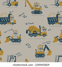 cute construction machinery illustration feature pattern design for children's graphics