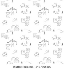 Cute construction site Seamless Pattern, Cartoon building area background, vector Illustration.